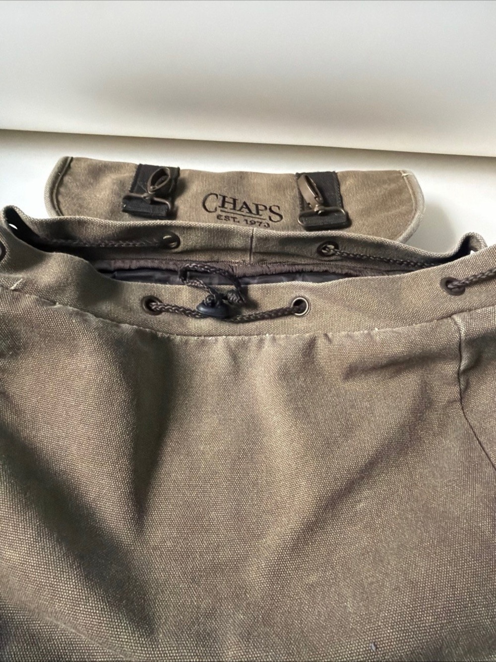 Chaps Olive Green Canvas Drawstring Backpack - Picture 2 of 3